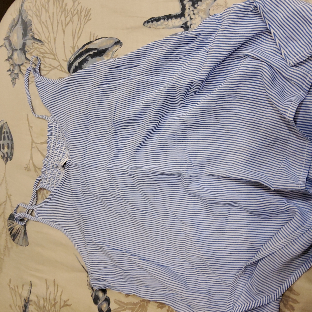 Blue and white stripped tank top size medium